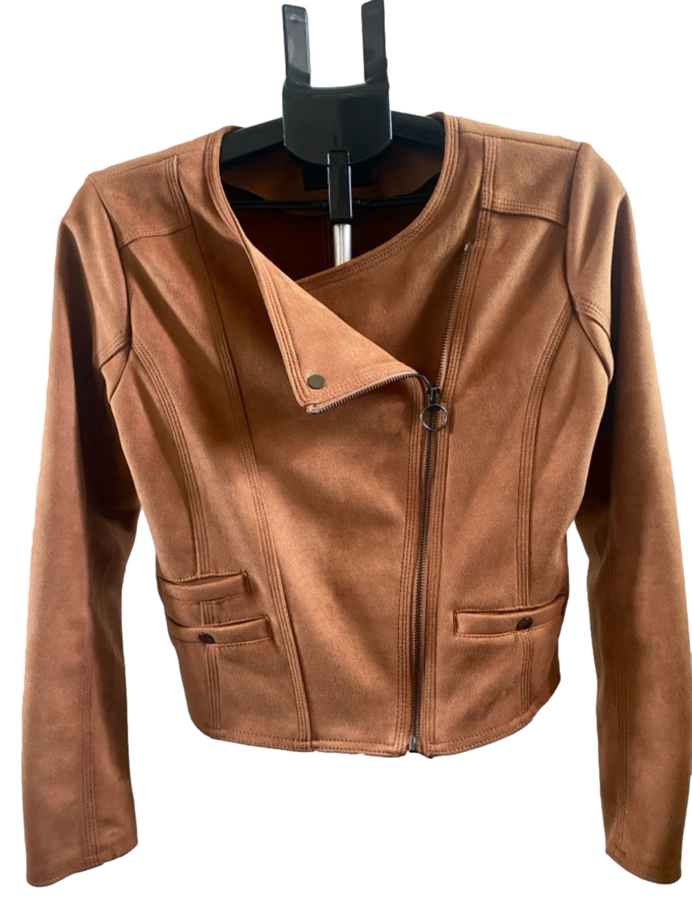 Haute Monde Women's Faux Suede Open Front Jacket in Cognac Size M - Picture 9 of 12
